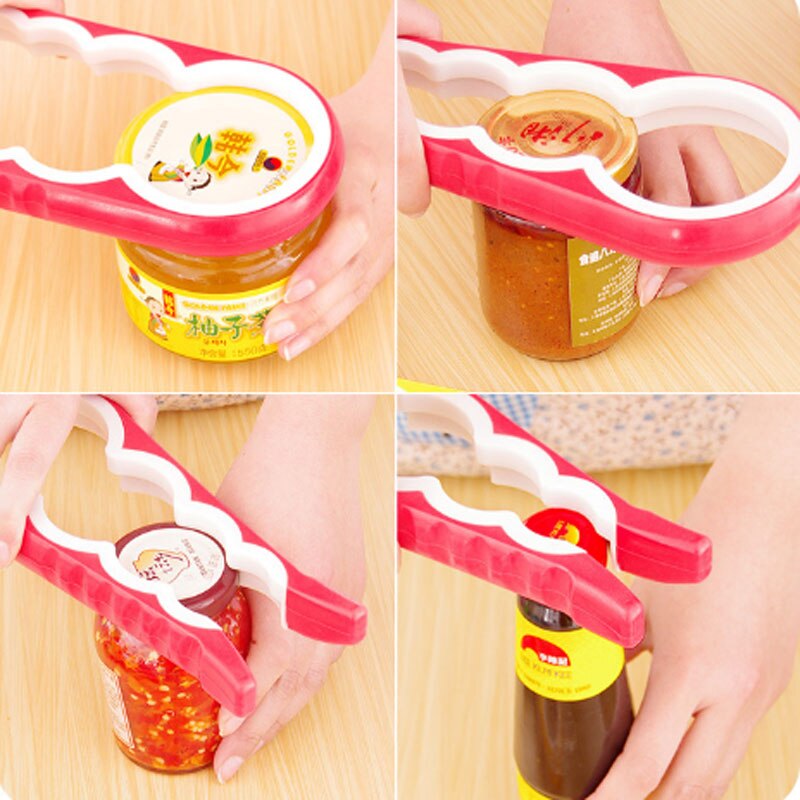 Abridor de tarros con tapa 4 en 1, práctico abridor de latas multiusos, llave de agarre para botellas, utensilios de cocina, 1 unidad