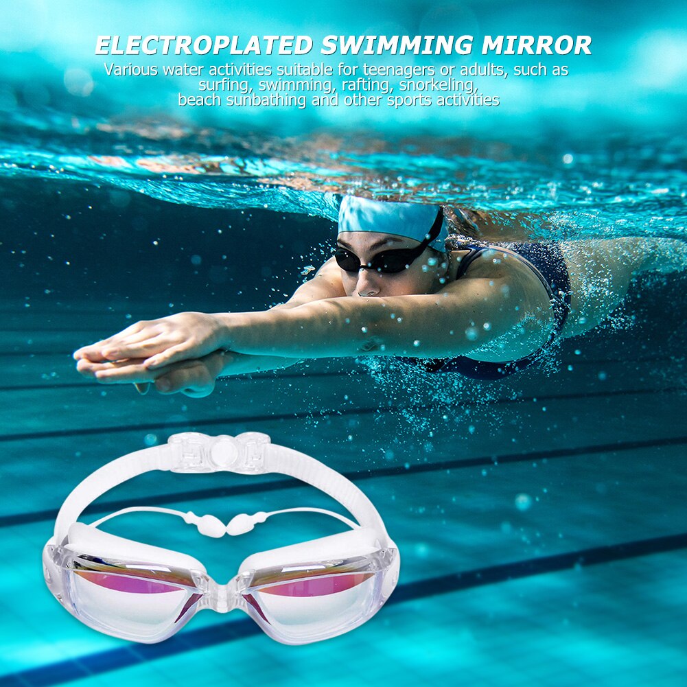 Zwembril Zwemmen Oordopjes Professionele Waterdichte Bril Hd Anti-Fog Uv Siliconen Bril Galvaniseren Clear Bril