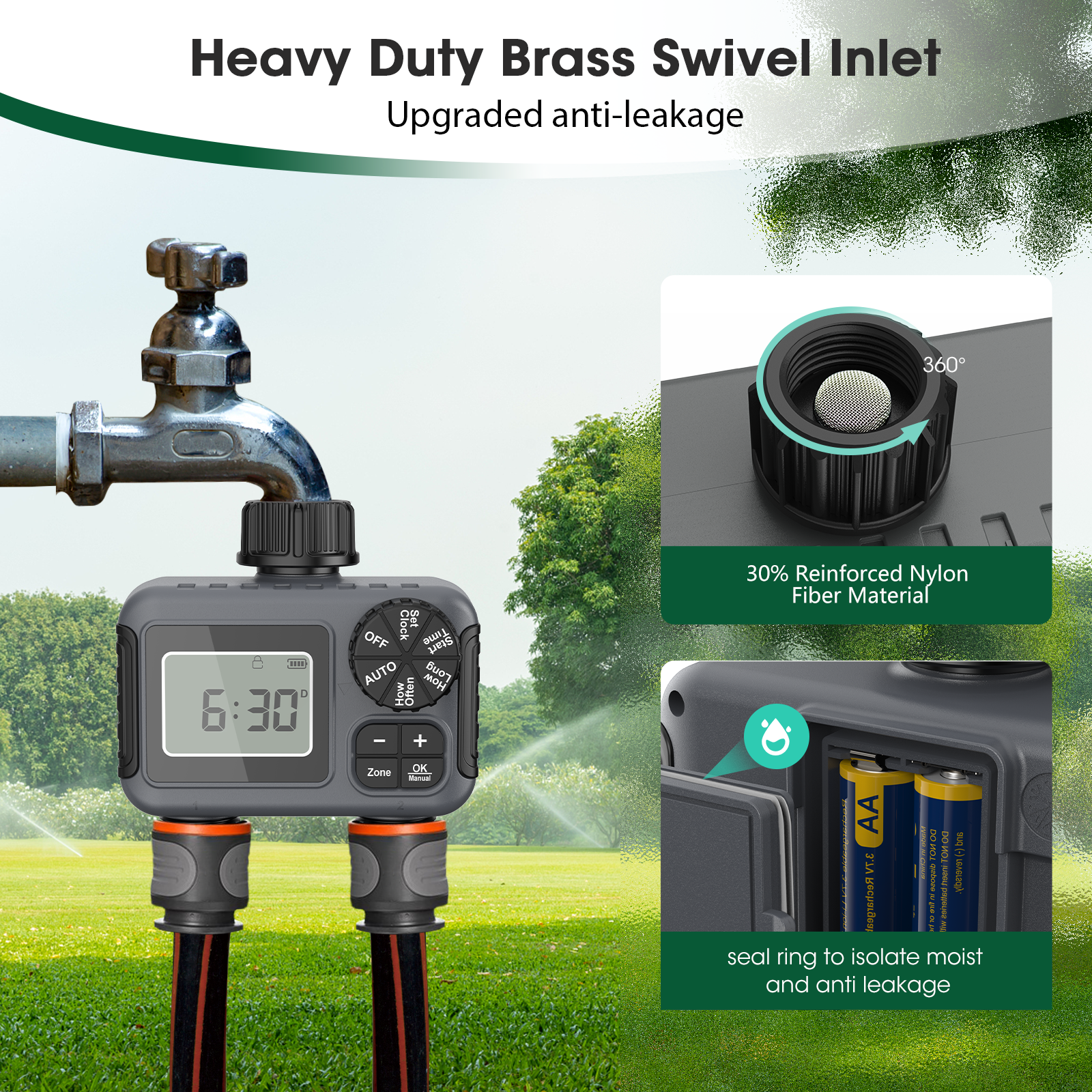 Insoma 2-Zonen-Sprinkler-Timer, programmierbarer Gartenschlauch-Timer, wassersparender Bewässerungsregler für Rasen- und Hof-Tropfsysteme, IPX5