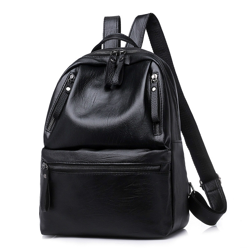 PU Leather Women&#39;s Backpacks Large Capacity Bag for Teenager Girls Solid Backpack Female Black Rucksacks Female Backpack