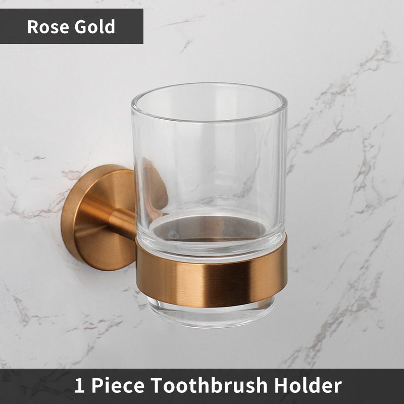 Rose Gold Wall-Mounted Toothbrush Holder with Glass Cup Stainless Steel Bathroom Organizer Brushed Gold Chrome Polished Black: Blue