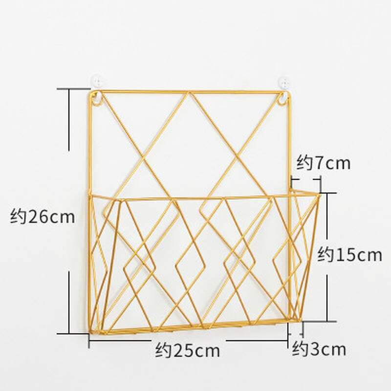 Iron Simple Press Newspaper Sundries Storage Basket Wall Decoration Shelf Rack: Gold