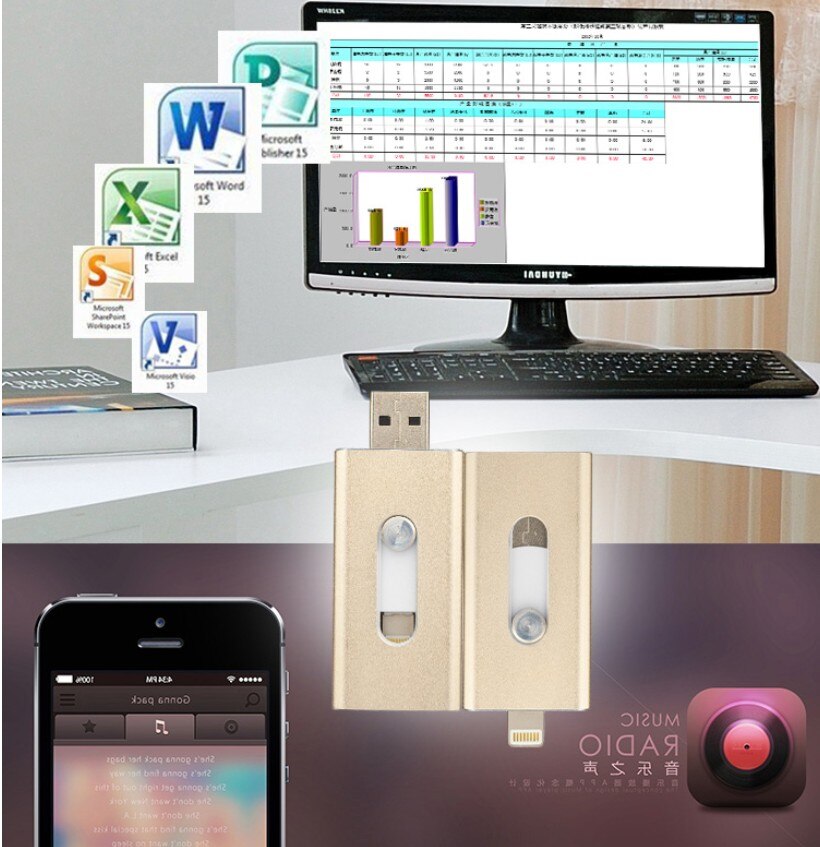 I-Flash Drive Storage FOR iPhone/iPad/iPod IOS 8pin USB Memory Stick 32GB 64GB 128GB OTG