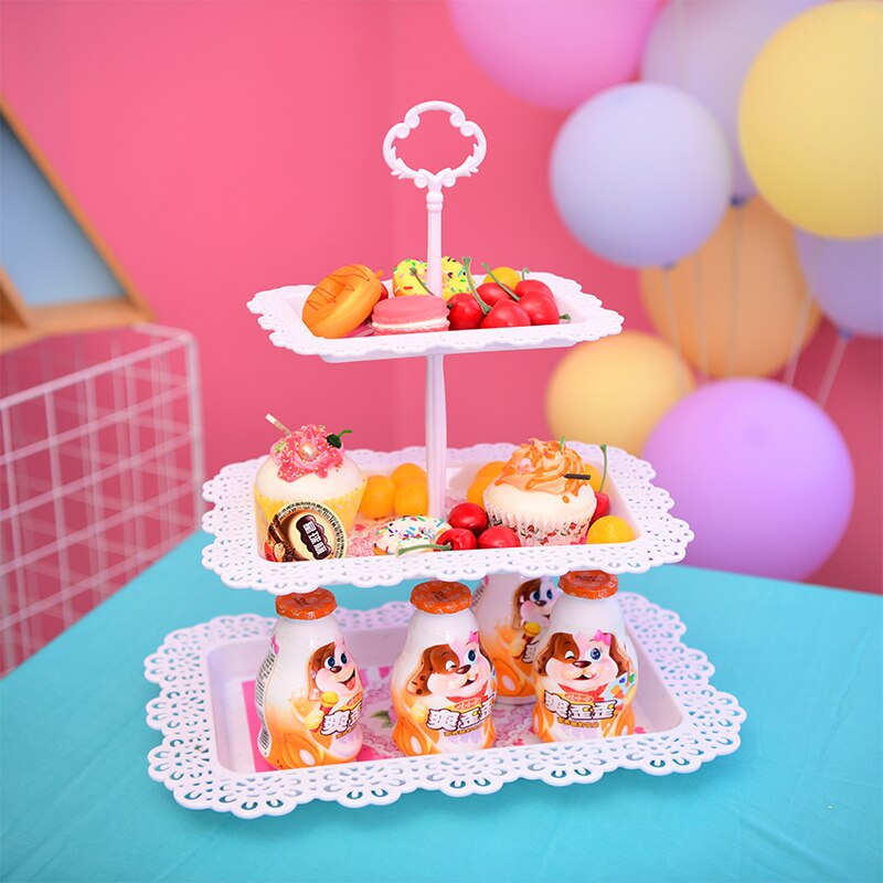 3 Tier Food Grade Plastic Fruit Dessert Plate Cake Stand Wedding Birthday Party Decor Macaron Plates 2 Tier