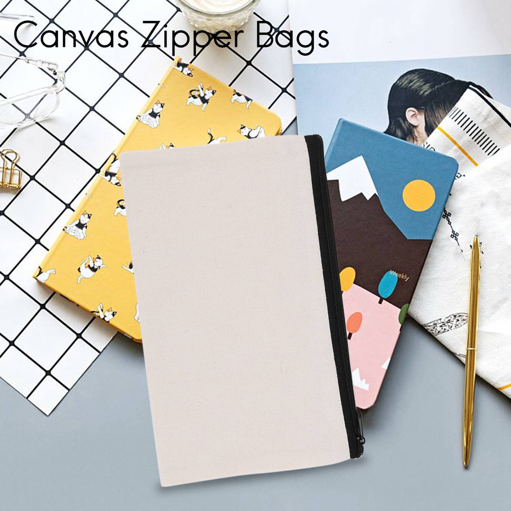 10Pcs Canvas Makeup Bags Canvas Zipper Pouch Bags Pencil Case Blank DIY Craft Bags Cosmetic Pouch for Travel DIY Craft School