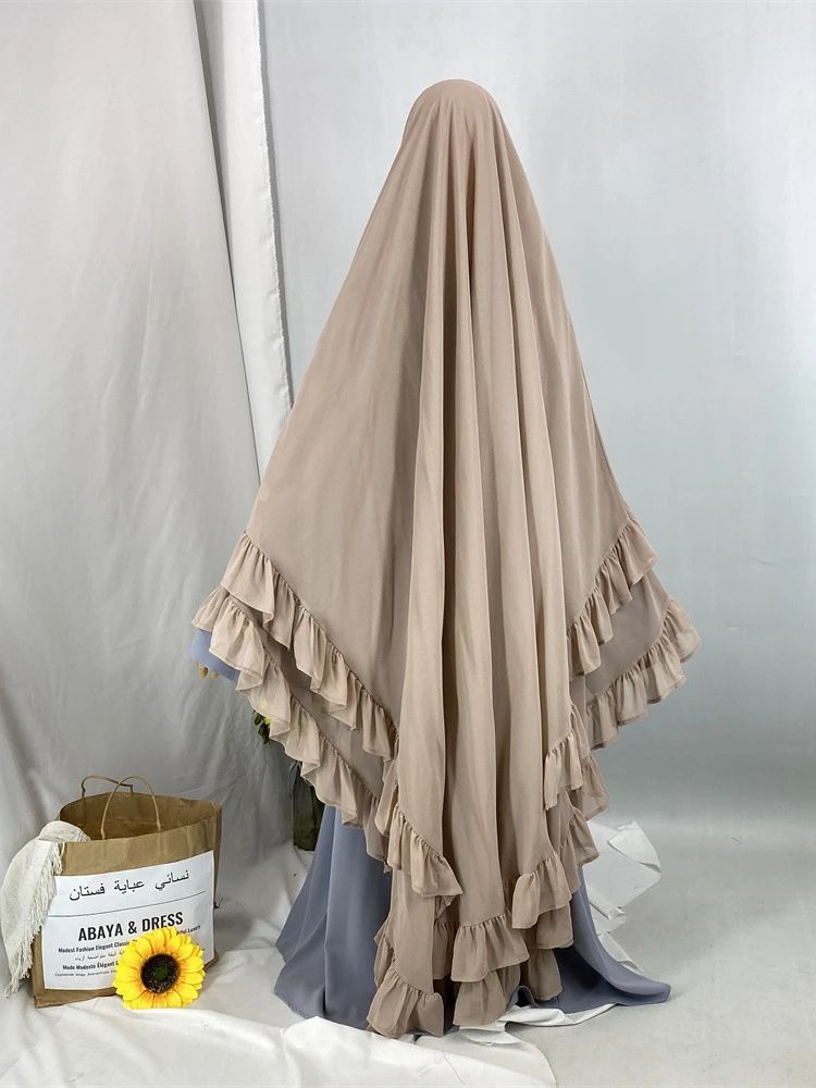 Ramadan solid khimar abaya dubai niqab turkiet arabisk muslim turban hijab islam bönekläder för kvinnor djellaba musulmans femme: Kräm