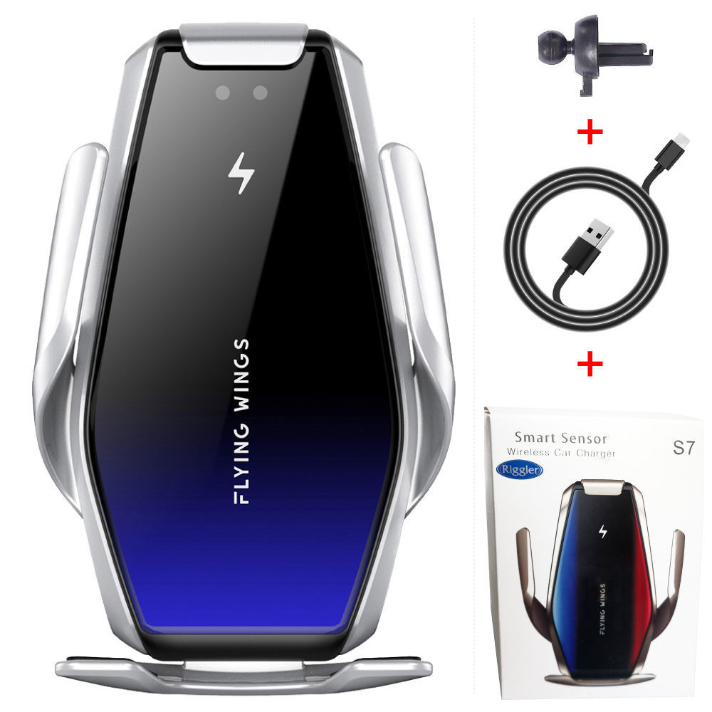 Super-Condensatore Per Auto 15W Caricatore Senza Fili Automatico di Carica Rapida di Montaggio per Il Iphone XS XR X Samsung S10 +/ 10 S9/8 Note9: Silver