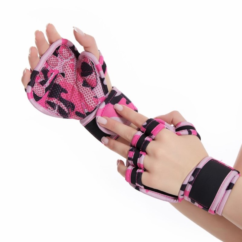 1 par de luvas de fitness de levantamento de peso para homens mulheres mão pulso palma protetor luvas com guarda de pulso ciclismo ginásio luvas de treino: Rosa / XL