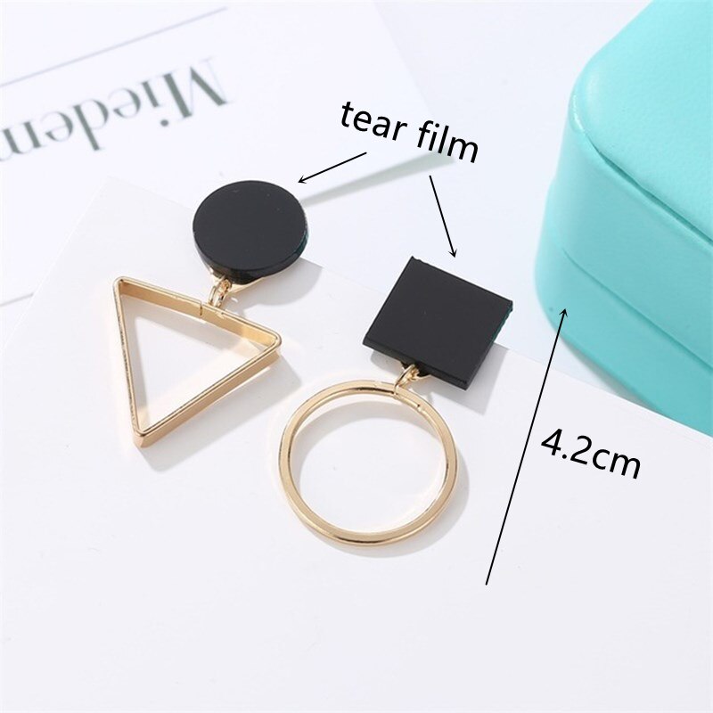 Pendientes colgantes de flor de Metal de Color negro Rock para mujer, aretes geométricos redondos con forma de corazón, hoja, mariposa, cristal, de joyas de
