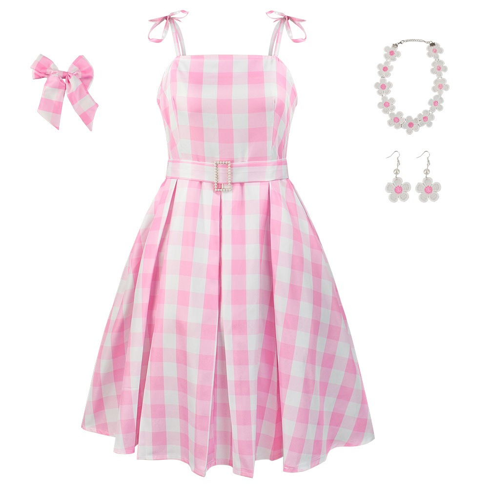 Pink Princess Cosplay Costume for Women Margot Bar Bii Dress Halloween Cute Outfits for Girls Women Role Play: L / Beige