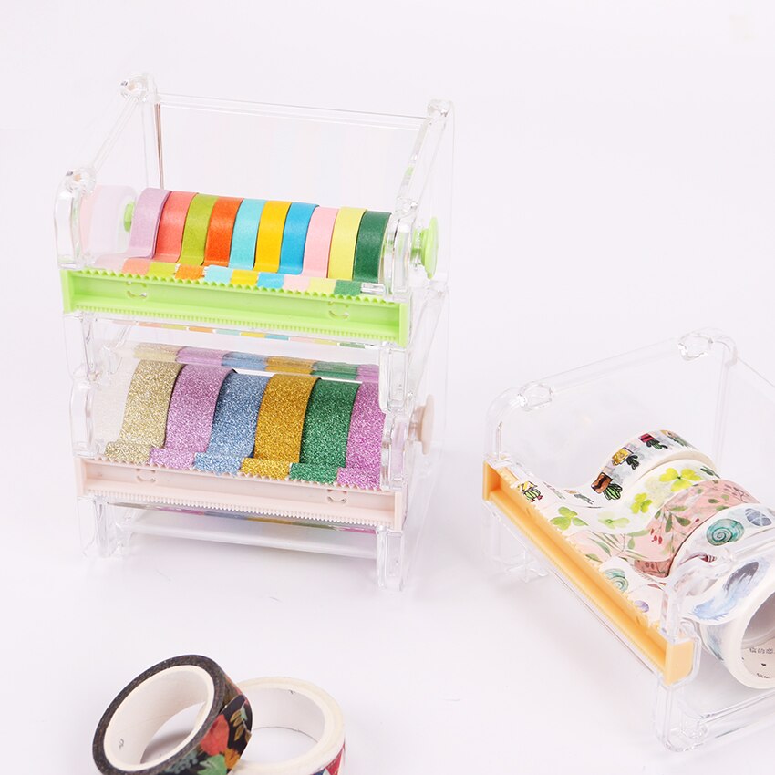 1PC Transparent Adhesive Tape Cutter Washi Masking Simple Tape Dispenser School Office Desktop Tape Holder