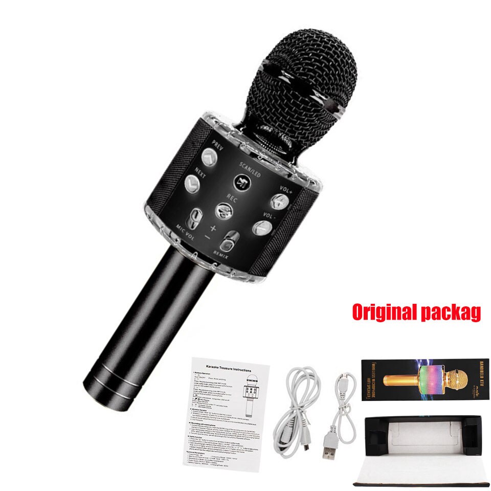 Microfono Karaoke - Altoparlante e Registratore Bluetooth 4 in 1 - Lettore KTV Portatile Wireless per Android & iOS: Cartone nero