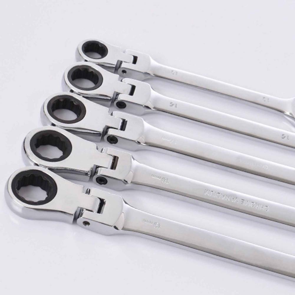 8-19mm Wrench Compact Adjustable Head 180-degree Rotary 72-tooth Ratchet Spanner for Vehicle Maintenance