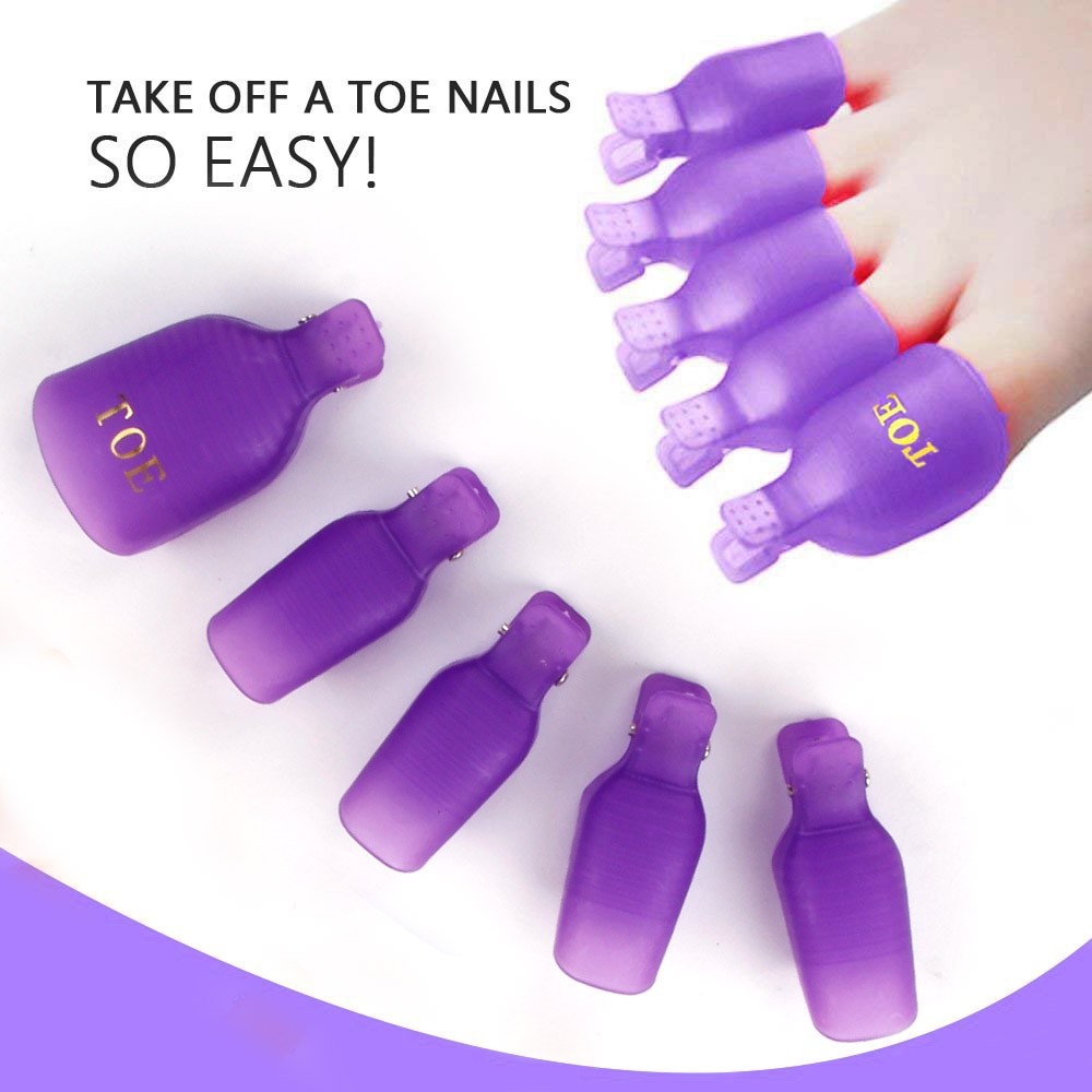 10 stk fodtå gennemvædningshættesæt farverige plastikclips uv gel polish remover wrap manicure nail art værktøjssæt manicure værktøj
