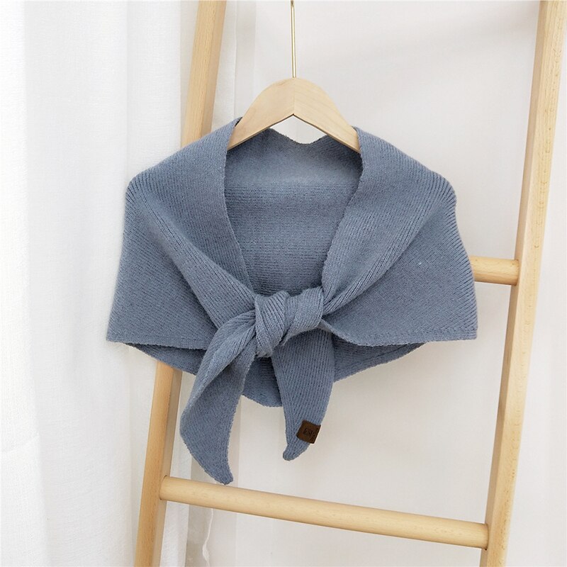 Women's Scarves Wool Knitted Triangle Scarf solid warm Autumn Winter Double-Sided Neckerchief wear Shawl wrap Neck Collar Scarf: Light Blue