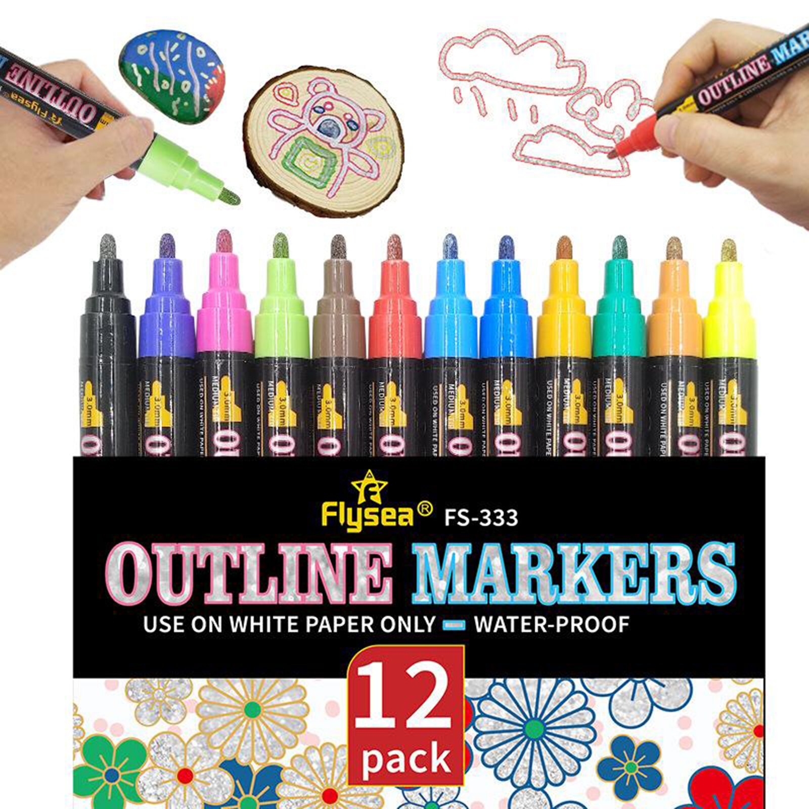 12 Color Card Writing Drawing Double Line Outline ... – Vicedeal
