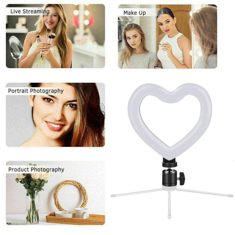 Niedliche dreifarbige füllleuchte, 6 cm große, herzförmige, dimmbare led-lampe (kalt/warm), 5v/8w zubehörteile für make-up, fotografie, video und live-übertragung