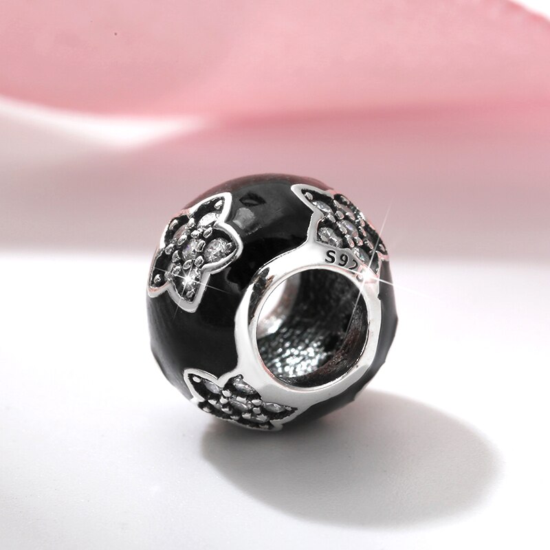 100% real 925 prata esterlina preto enemal espumante cz flores contas caber encantos originais jiuhao feminino pulseira jóias fazendo