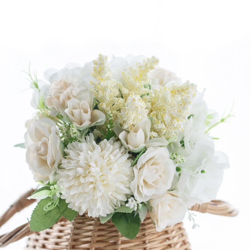 1 flok kunstige blomster krysantemum, lavendel og roser kombination buket til boligindretning bryllup diy holder blomster: 1