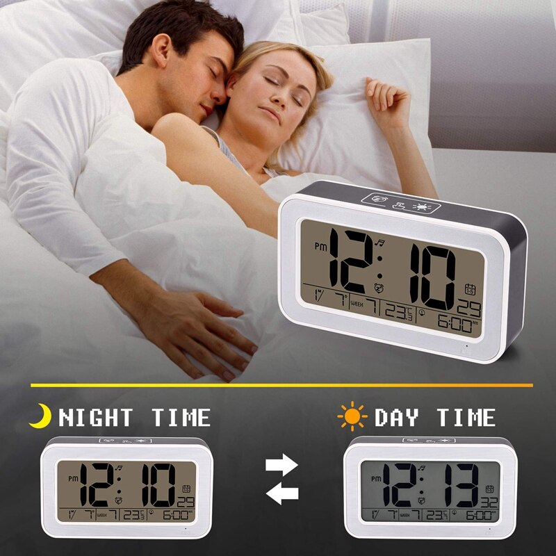 Music Alarm Clock, Digital Clock for Bedroom with Dimmer, Snooze,USB Rechargeable Clock with Dual Alarm, Smart Press Backlight,A