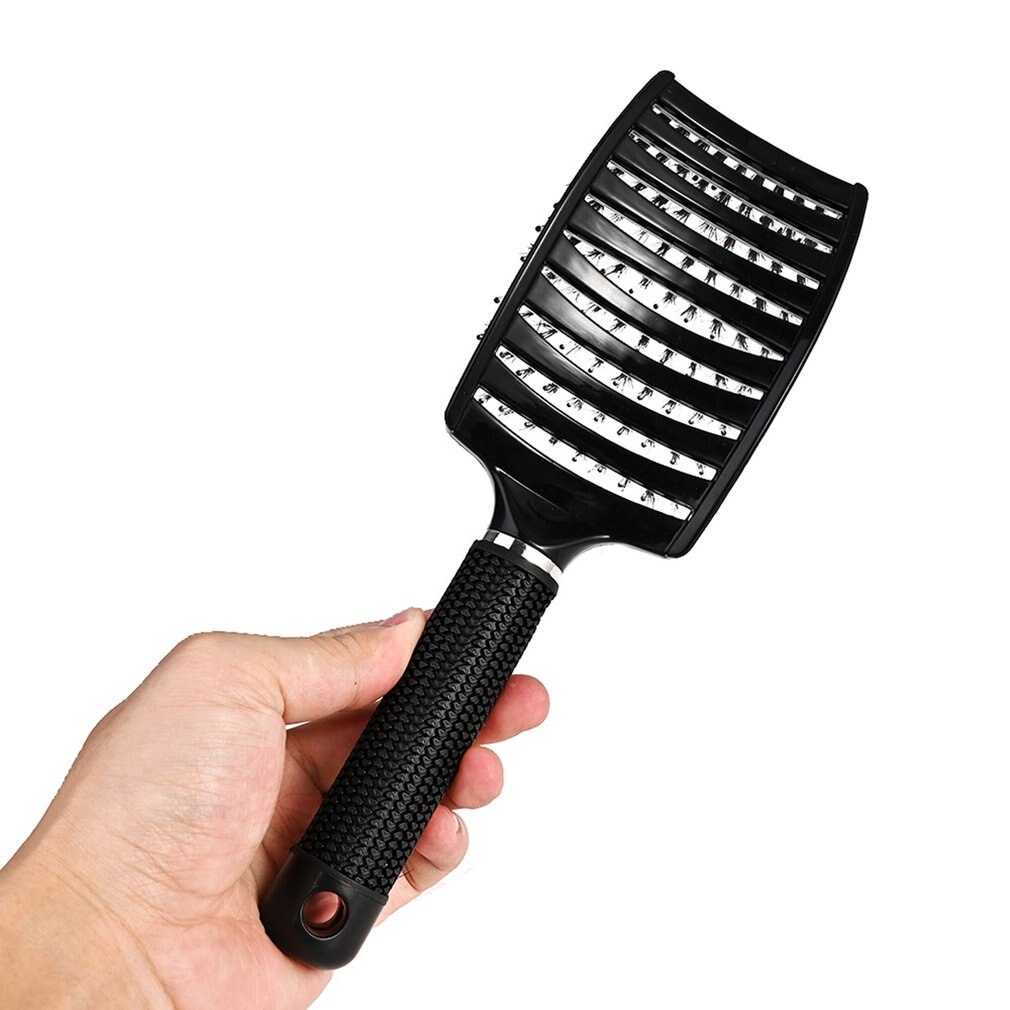 Large Curved Comb Ribs Comb Pig Bristle Anti-static Bending Massage Comb Nine Rows Comb Shape Curly Plastic Smooth Hair Comb