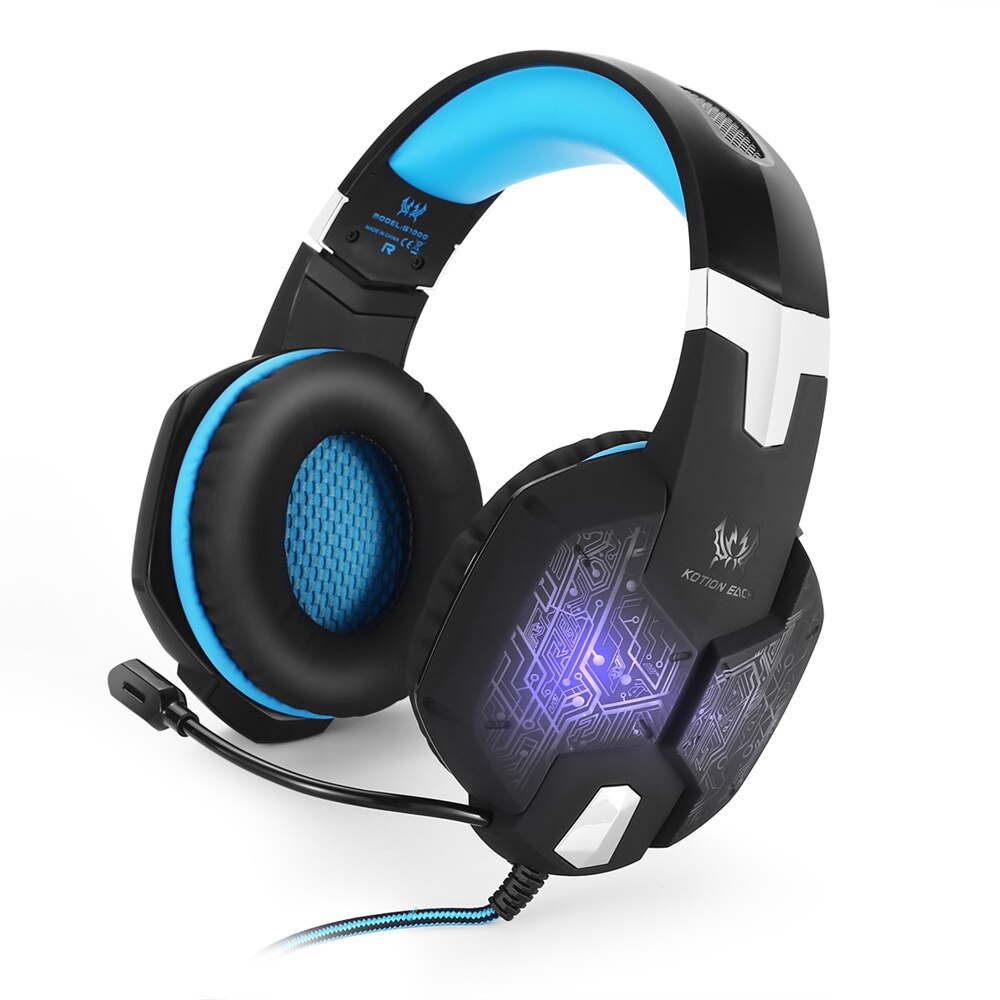 KOTION EACH G1000 Game Headset Deep Bass Game headphones Computer Stereo Gaming headphones LED light with microphone for PC Gam: G1000 Black blue