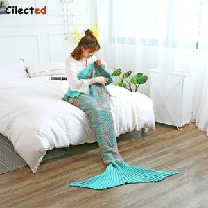 Sirène queue couverture Plaid laine tricoté couverture sur canapé-lit lire jeter pour adulte fil couvertures pour l'automne: B41T05 / 70x140cm