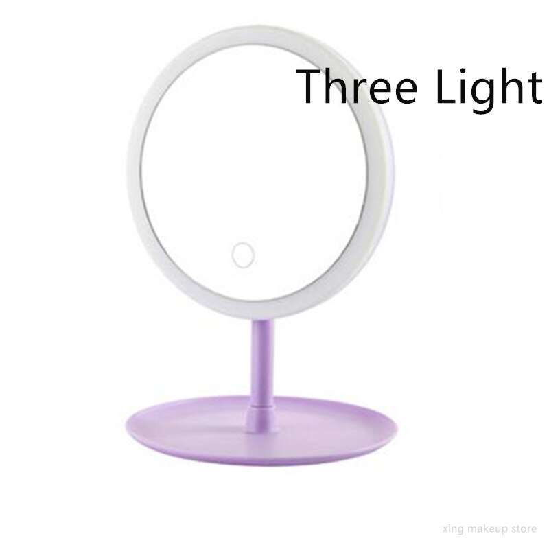 USB Charging Detachable Makeup Mirror With LED Light Touch Screen Vanity Mirror Storage Cosmetics Mirror 30#10: 3 color purple