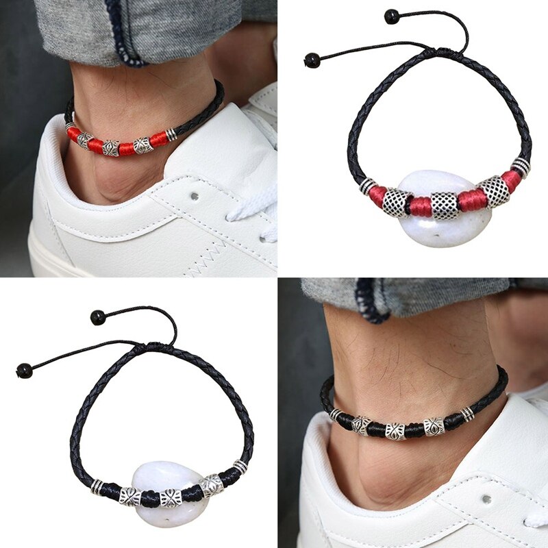 Lederen Kralen Enkelbandje Armband Op De Been Enkelband Voor Vrouwen Mannen Paar Barefoot Sandalen Schoenen Strand Zwembad