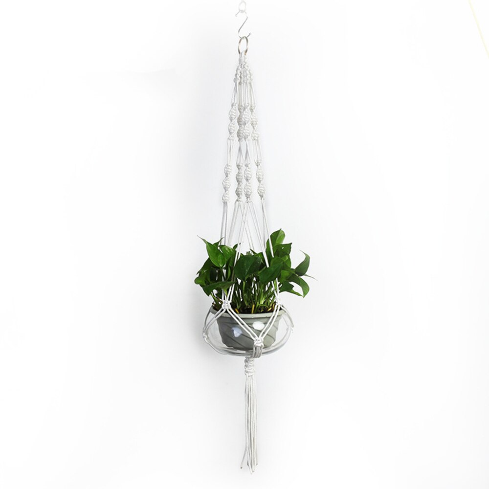 Grydelapper macrame planteophæng hængende planter kurv hamp reb flettet snor taske hjem haveindretning: Hvid