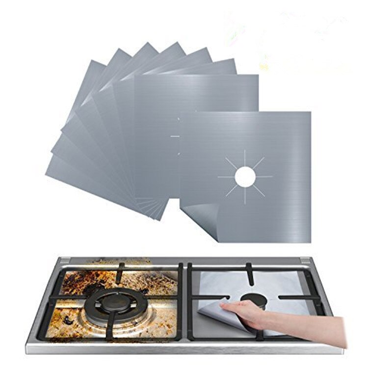 4pcs/set Gas Stove Protector Cooker cover liner Clean Mat Pad Kitchen Gas Stove Stovetop Protector Kitchen Accessories: Silver