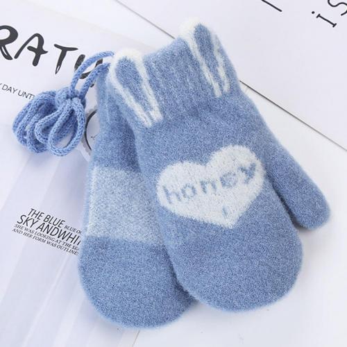 Enfants hiver mignon amour coeur motif miel lettres tricoté gants mitaines: Bleu