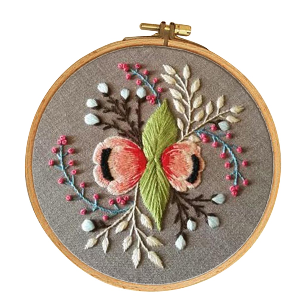 Embroidery Starter Kit with Pattern Embroidery Hoop Pre-printed Cloth Floral Pattern (15cm) DIY Needlework Kits