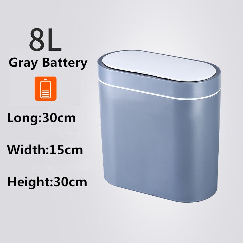 Smart Sensor Trash Can Electronic Automatic Household Simple Trash Can Bathroom Kitchen Toilet Waterproof Smart Garbage Buckets: 8L Grey