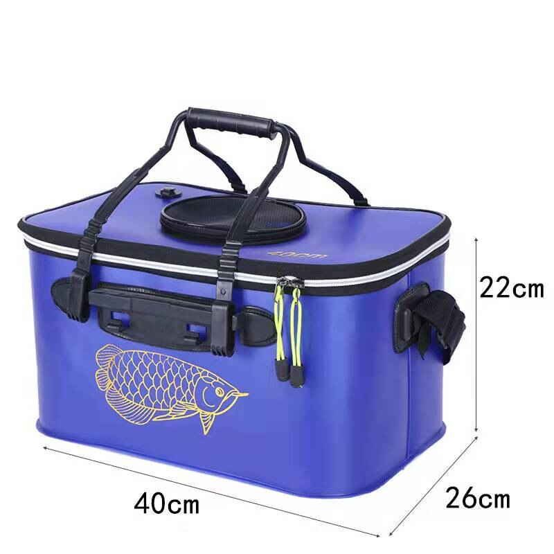 Fishing bucket EVA folding live fish bucket with sunroof thickened bucket fishing tackle fishing box: blue 40