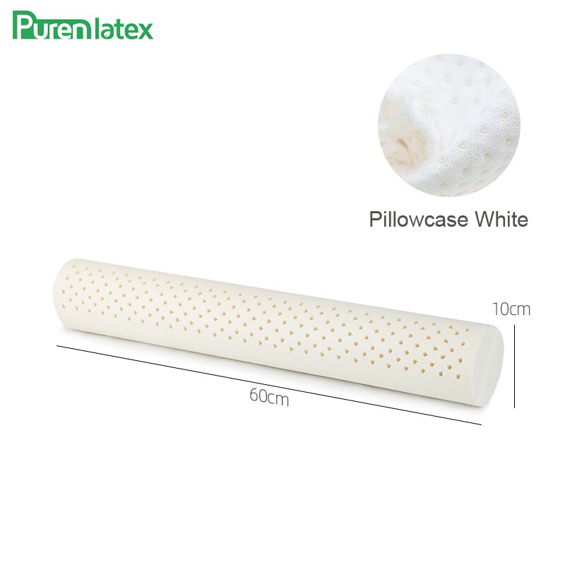 PurenLatex Natural Latex Long Pillow Neck Cervical Spine Support Cylindrical Pillow Protect Lumbar Waist Cushion Bolster Sleep: White