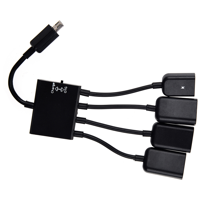Black USB 4-Port Micro Power Cargo OTG Hub Cable Adapter