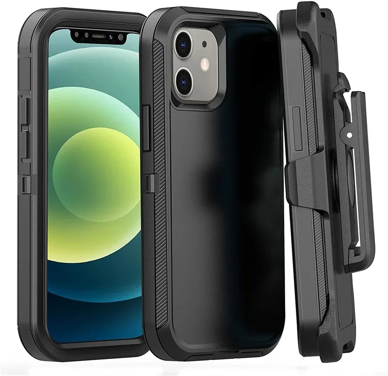 Luxury Hybrid Heavy Duty Armor Phone Case for IPhone 16 Pro Max Plus Shockproof Protect Otter Hard Box Belt Clip Cover: ABS / black