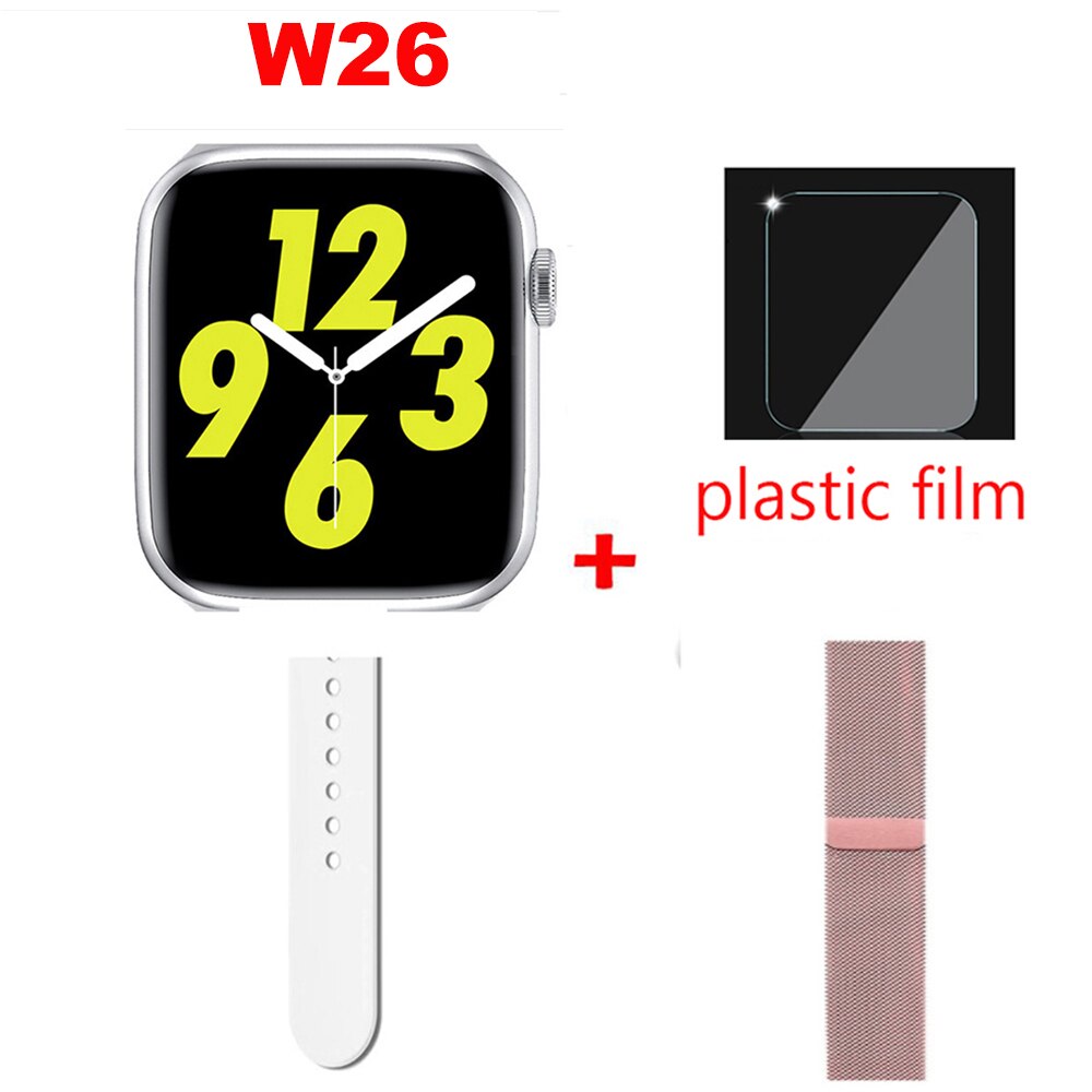 Original W26 Smartwatch IWO 13 Pro 12 1,75 Zoll 320*385 Smart Uhr Männer Frauen DIY Uhr Gesicht drahtlose Ladegerät Thermometer: W26 white add pink / WITH BOX