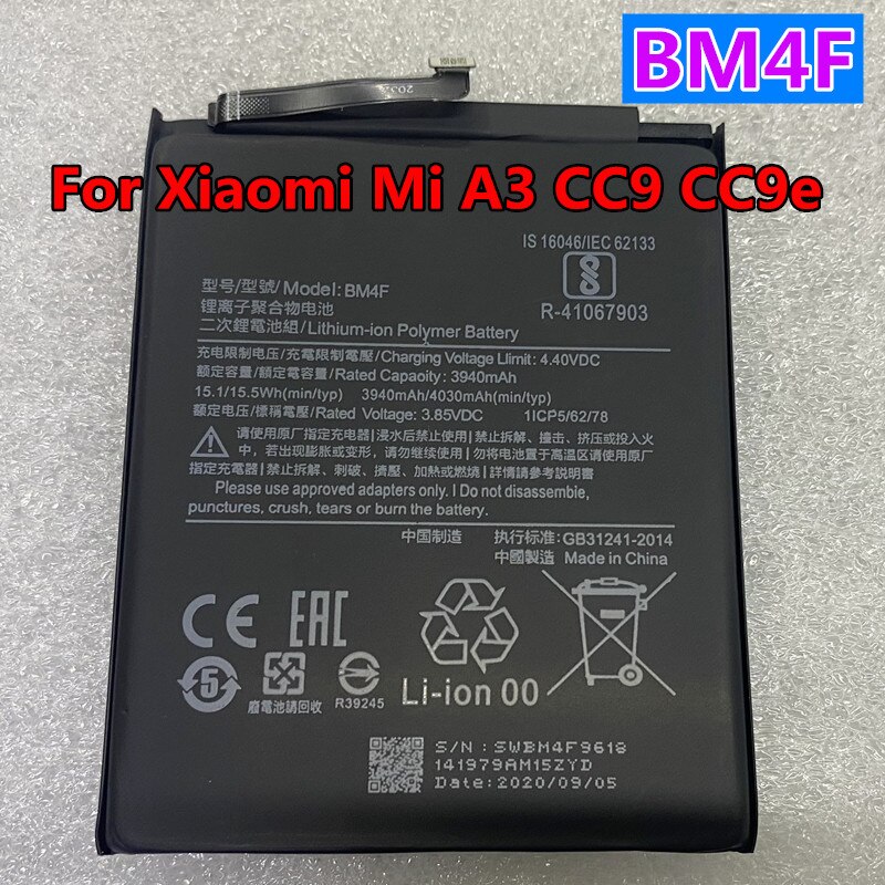 Originele Vervangende Batterij BM4F Voor Xiaomi CC9 CC9e CC9 E Mi A3 Authentieke Telefoon Batterij 4030Mah: battery NO tools