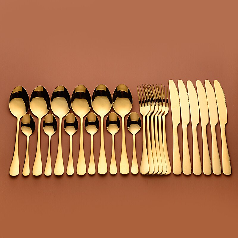 Bordservice gafler knive skeer rustfrit stål gyldent bestiksæt sølvtøjssæt guld 24 stk rustfrit stålbestik komplet