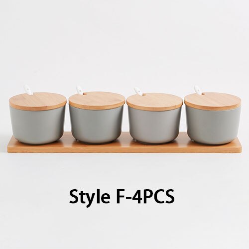 Kitchen Ceramic Spice Rack Salt Shaker And Pepper Shaker Jars For Spices With Cover Storage Bottle Box Holder Cooking Tools: Style F-4PCS