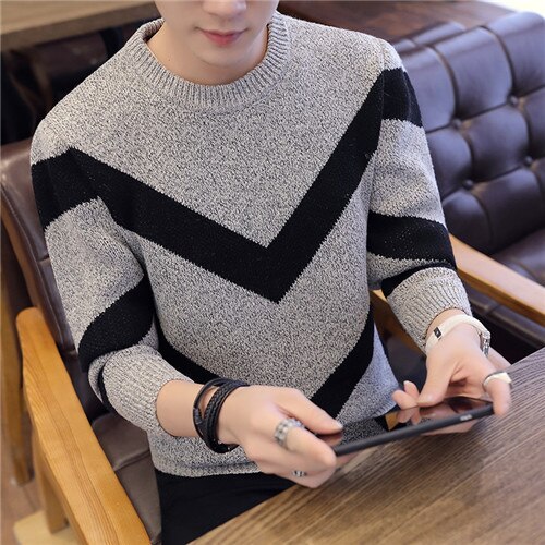 Winter winter au sweater herre stribe pink rød sweatre slim fit pullover herre strik herre strik tøj med o-hals: 896 grå / Xxl