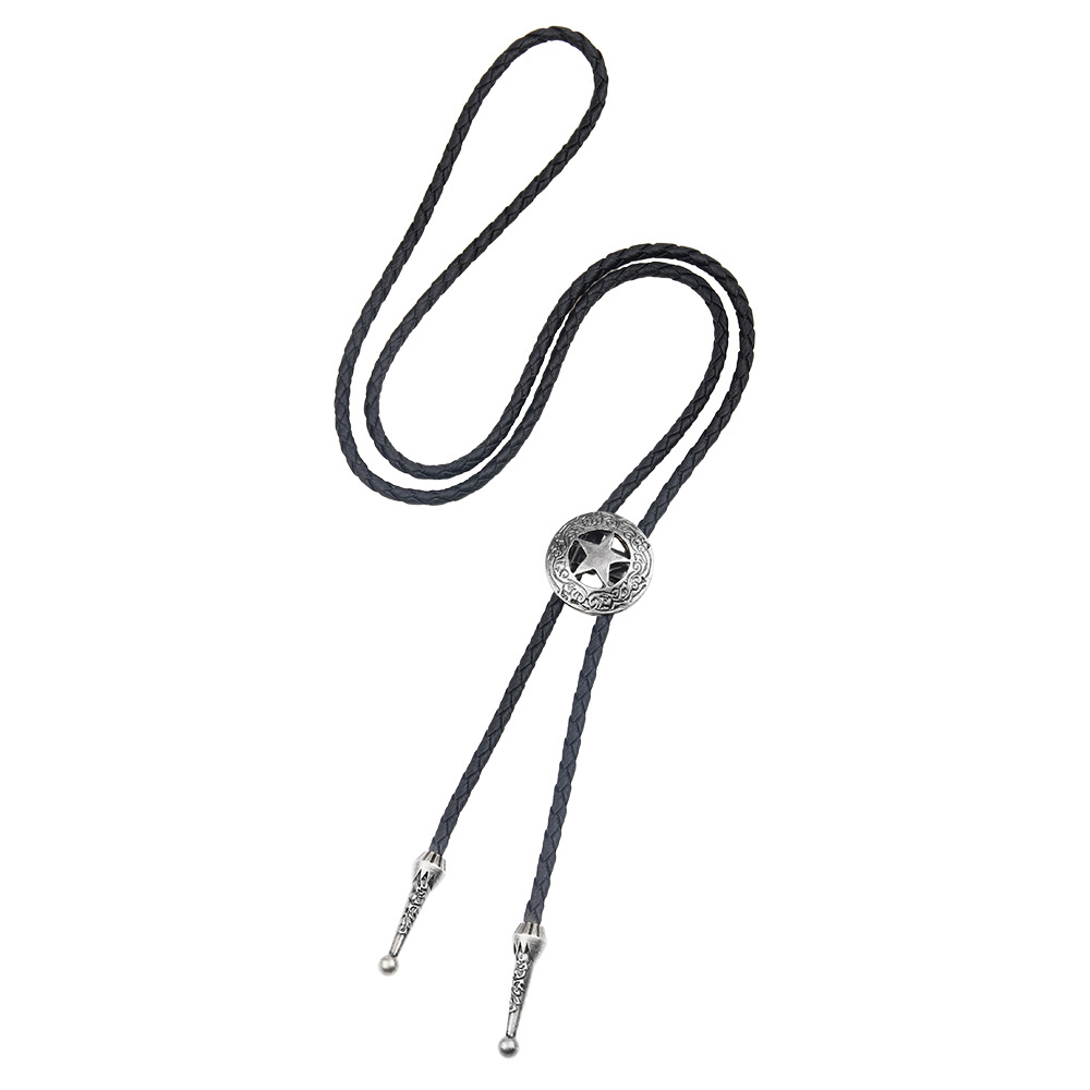 Vintage Star Bolo Tie for Men Necklace Metal Leather Rope Mens Shirt Collar Bowtie Neck Ties Cowboy Jewelry Accessories: Antique silver