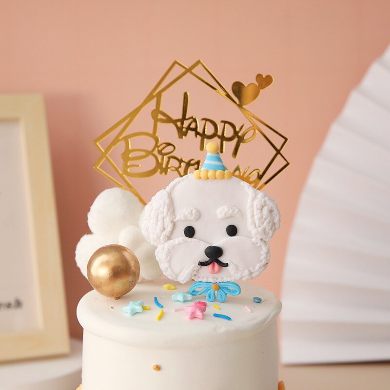 Dyr hund fødselsdagsfest kage topper bageartikler korea ins bichon børn baby favor cupcake bage tilbehør dekorationer