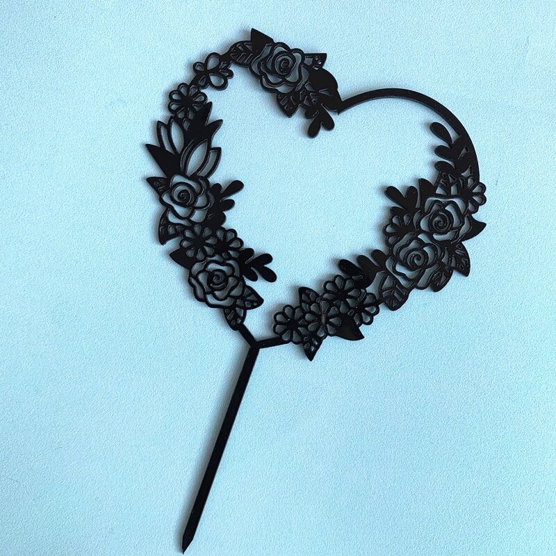 Flowers Wedding Acrylic Cake Topper Rose Love Heart Cupcake Topper for Wedding Party Cake Decorating Supplies Baby Shower: C