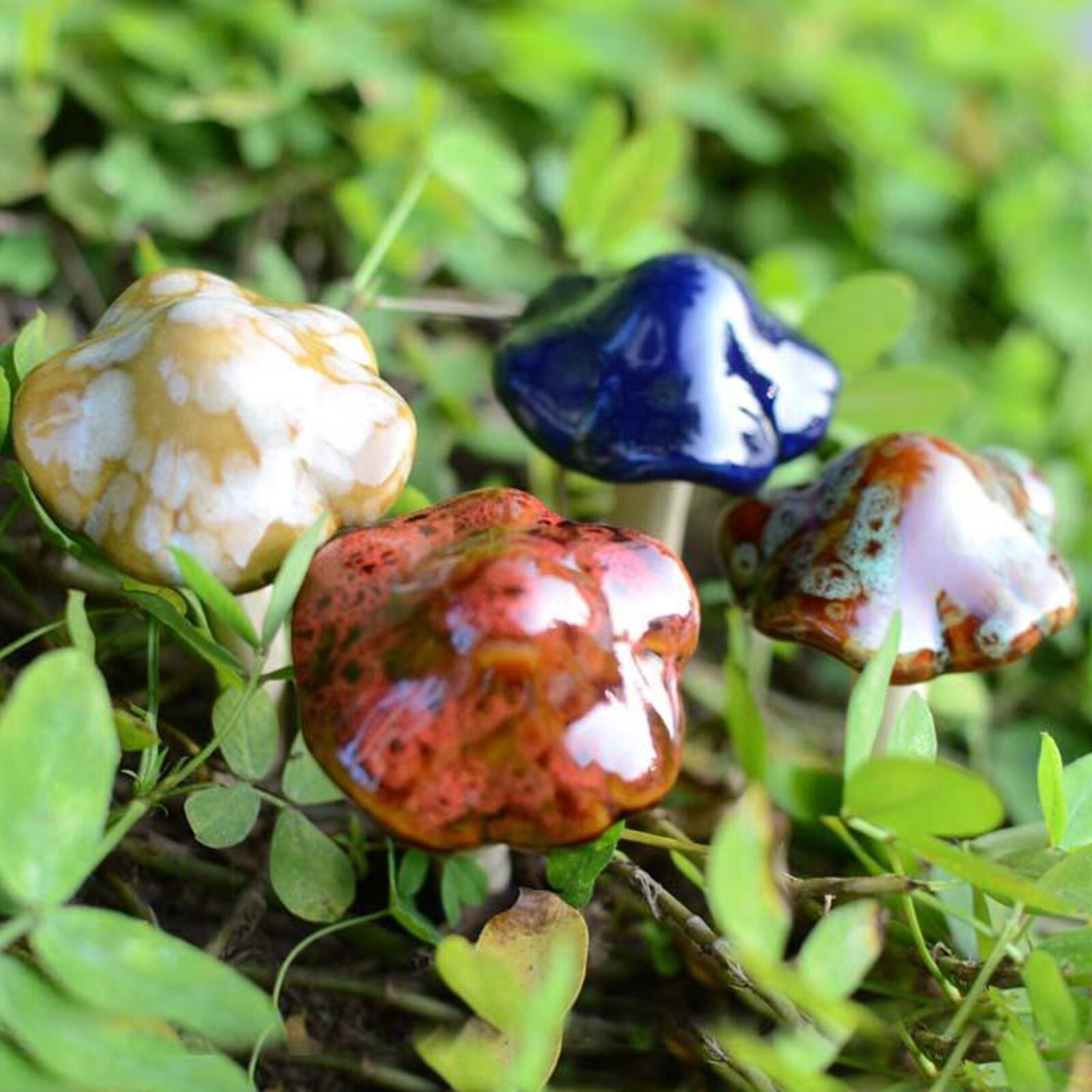 8 Pieces Ceramic Mushroom Garden Ornament for Fairy Garden Lawn Decoration