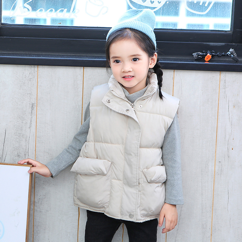 Chaleco de algodón para niños y niñas de 3 a 10 años, ropa de abrigo cálida informal con cremallera, cuello alto, Color sólido, Otoño e Invierno: 1 / 120