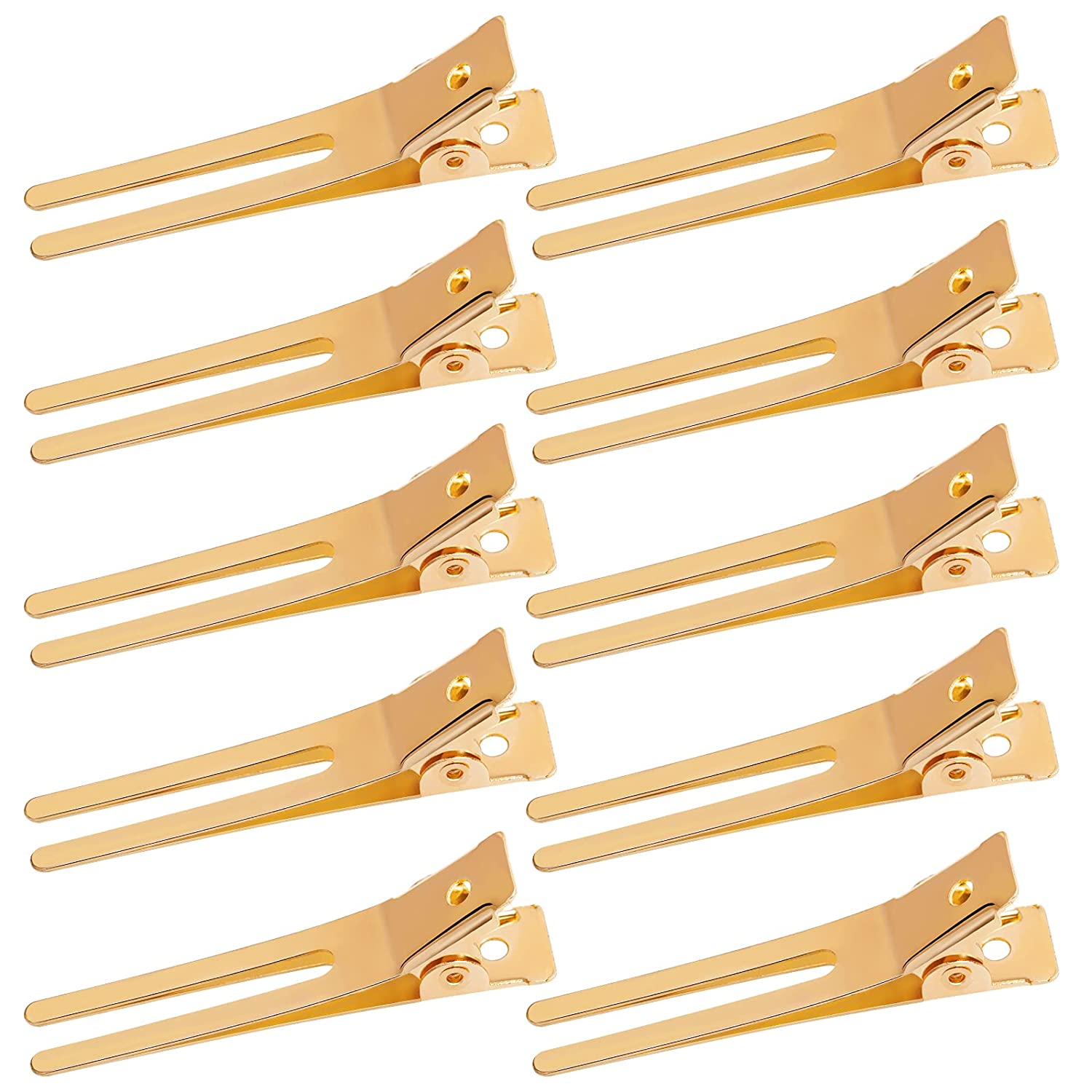 50pcs Hairdressing Double Prong Curl Clips 1.8&quot; Curl Setting Section Hair Clips Metal Alligator Clips Hairpins for Hair Bow: Gold
