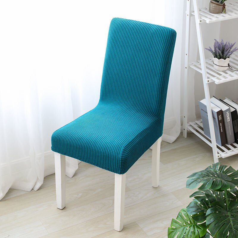 Einfarbig Stuhl Abdeckung Gestrickte stoff Stretch Elastische Hussen Stuhl Abdeckungen Für Esszimmer Küche Hochzeit Bankett Hotel: blue